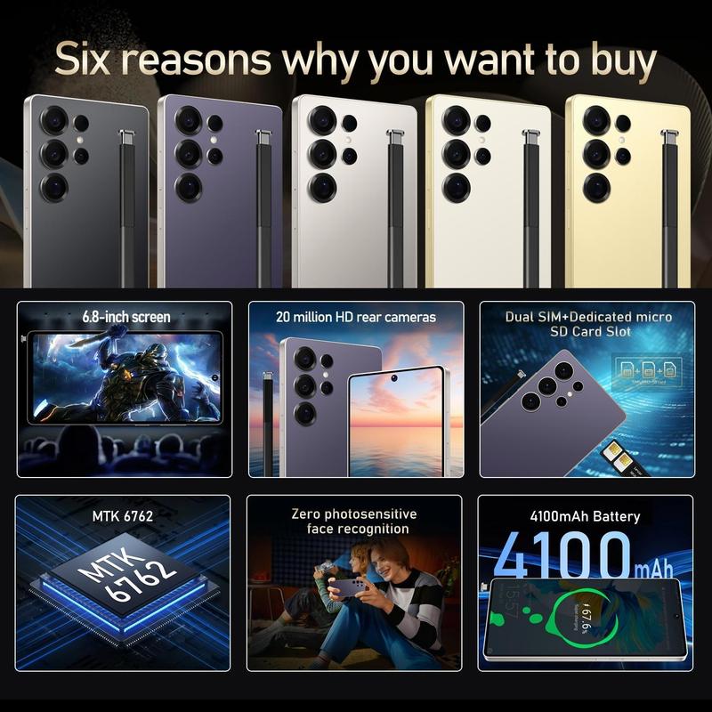 Fuffi-S24 Pro 6,8 Zoll Smartphone, 1 Stück 256GB ROM 8GB RAM Handy mit Stift