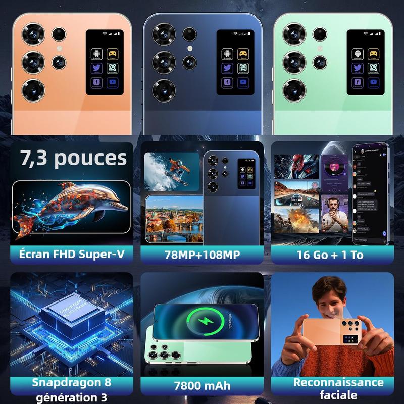 Smartphone T+25 512GB Titan Frame 108MP Auto Focus Cam 7 3 Incell Screen 7800mAh 5G Dual SIM 3 Colors With Case