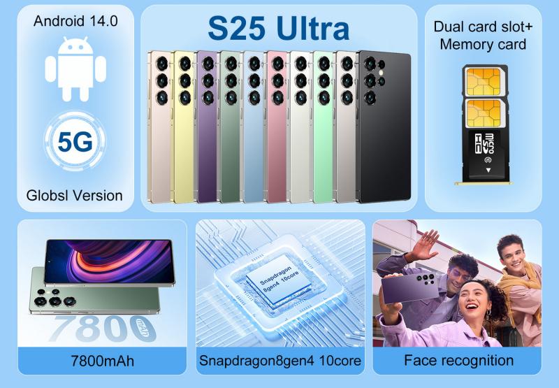 S25 Ultra 7,3 Zoll Smartphone, 4G-5G Netzwerk entsperrt mit Stylus Silikonhülle