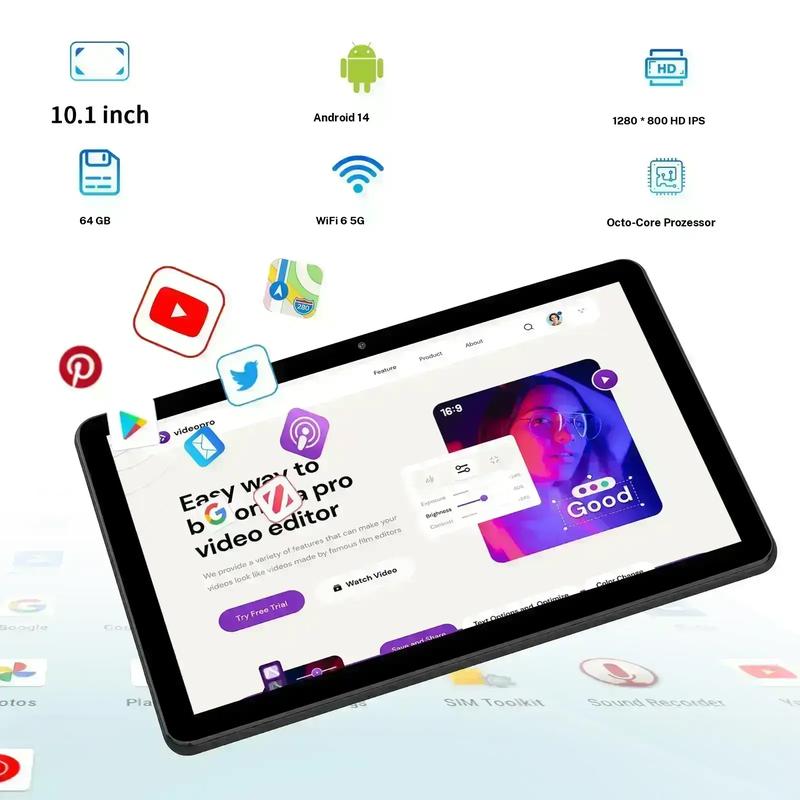 PRITOM 15 - 10,1-Zoll-Android-Tablet, 16 GB RAM, 64 GB ROM, mit Tastaturgehäuse und Stift