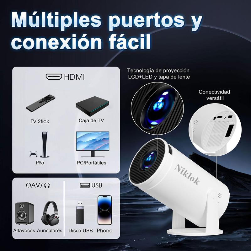 [European Warehouse] NIKLOK Mini Portable Projector 4K/290 ANSI, with WiFi 6, BT5.0