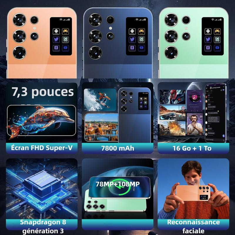 Smartphone T+25 512GB Titan Frame 108MP Auto Focus Cam 7 3 Incell Screen 7800mAh 5G Dual SIM 3 Colors With Case